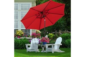 MEWAY 10ft Patio Umbrella Large Outdoor Table Umbrella with Push Button Tilt & Crank Lift System, Market Deck Pool Backyard Garden Sunshade Umbrella 8 Sturdy Ribs UV Protection, Red