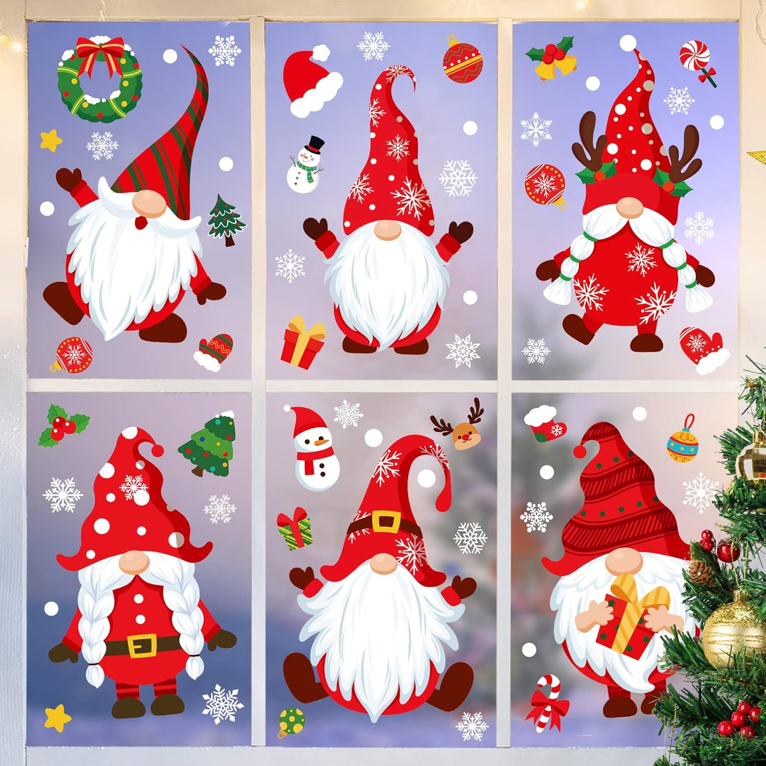 Window Treatments - Christmas Window Clings 9 Sheets Gnome Christmas Window Decorations 102Pcs Double-Side Xmas Window Decals Window Stickers for Glass Windows Décor Christmas Home Decor Party Supplies