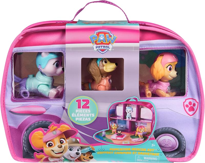 Pat' Patrouille, Le Monde de Stella, Coffret Camping et Sauvetage, avec Figurines à tête Mobile Stella, Everest et Liberty, Camping-Car, Jouets pour Filles et garçons à partir de 3 Ans