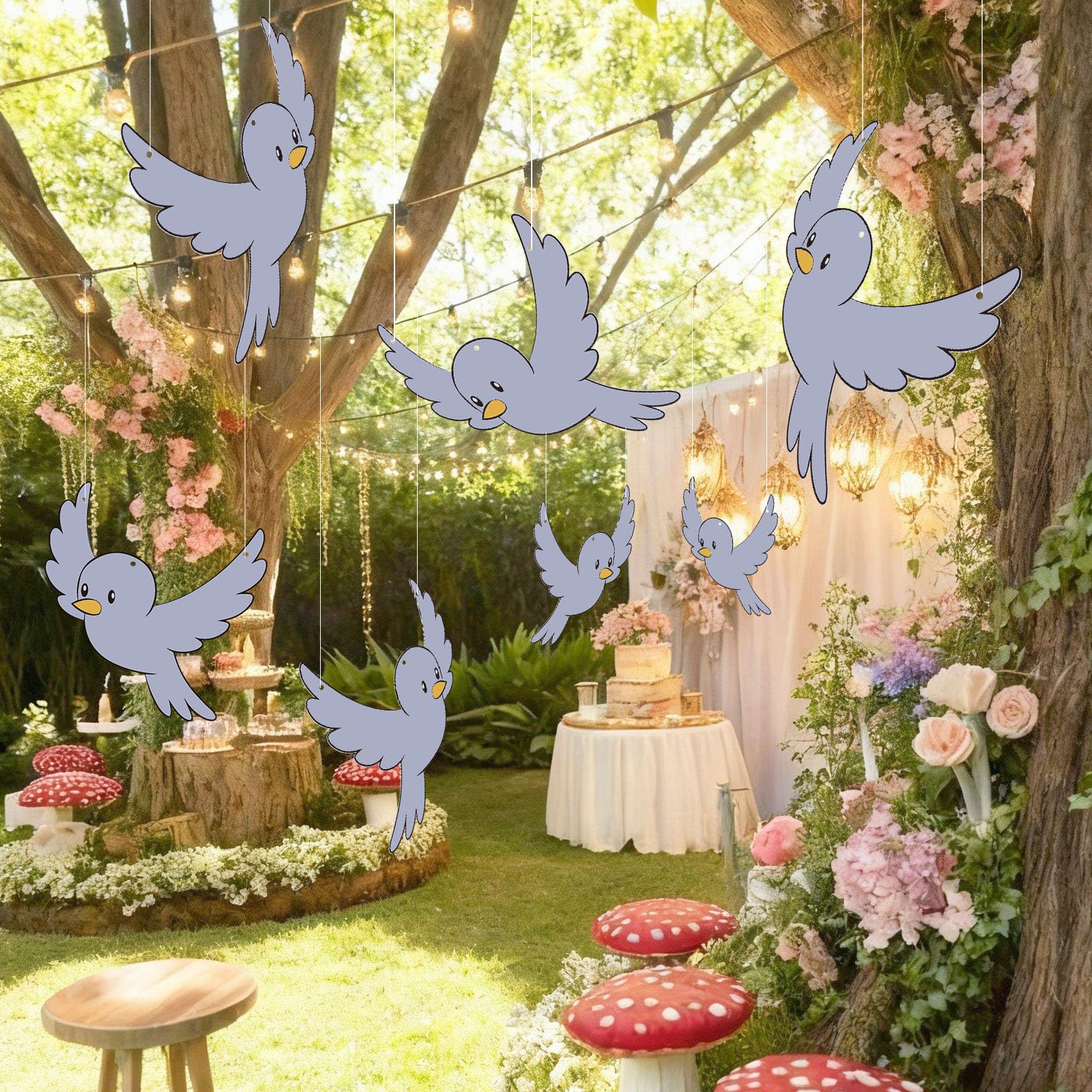 Photo 1 of Weekgrat 25 Pcs Princess Gray Party Decor Princess Theme Party Favors Blue Bird Hanging Ornament 11.81 Inch Bluebird Paper Cutouts for Craft Home Birthday Supplies
