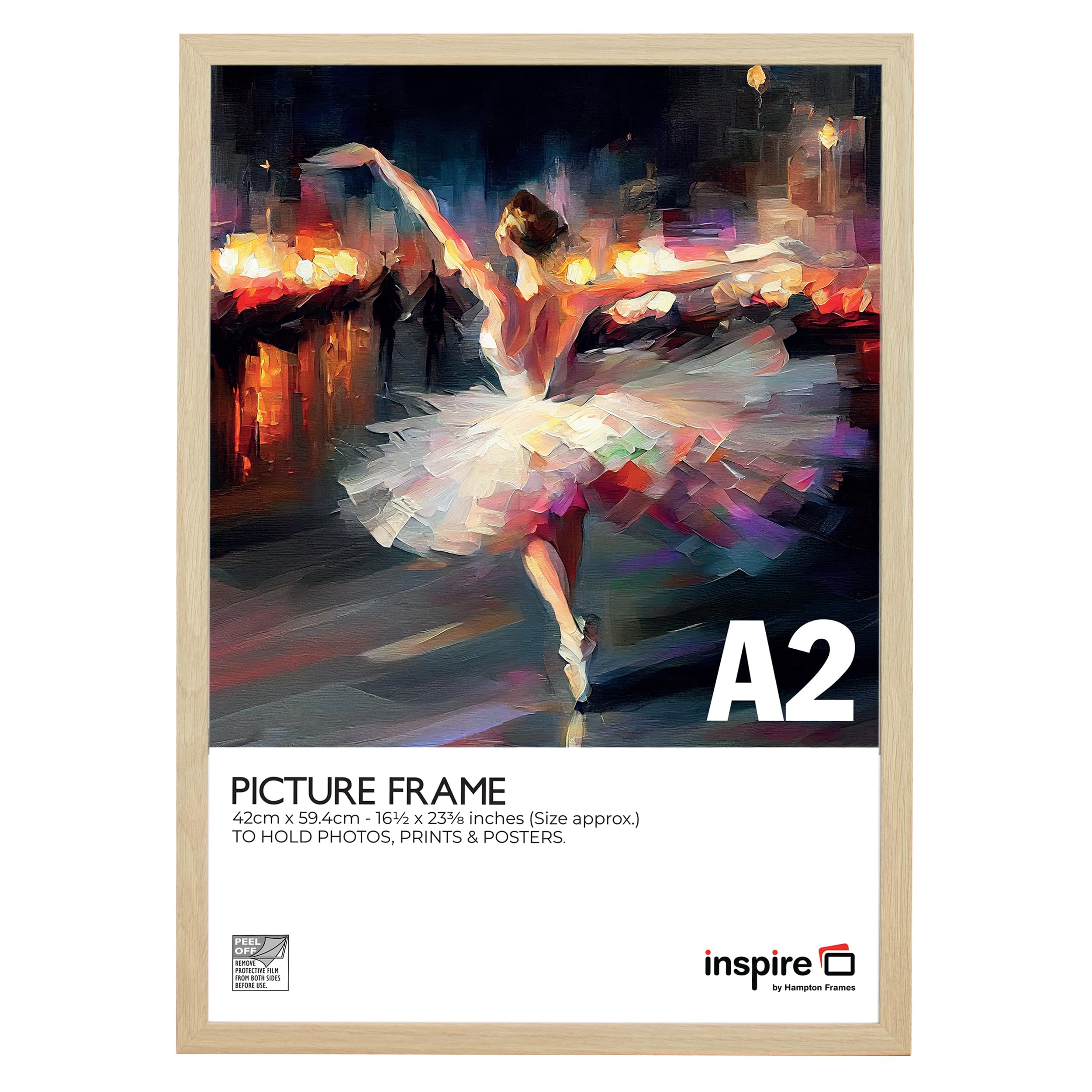 inspire by Hampton Frames | SORBONNE A2 Picture Frame, 42x59cm, Oak Effect, Acrylic (Non-Glass) | Lightweight, Shatter-Resistant, Easy to Hang | Modern Display for Photos, Posters