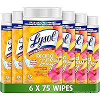 Lysol Disinfecting Wipes, Mango Hibiscus, Thick Strong Wipe, Kills 99.99% of Viruses & Bacteria, Bulk Pack of 6, 450 Count (6