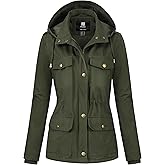 Pursky Women's Cotton Anorak Lightweight Military Jacket Warm Utility Casual Coat With Removable Hood