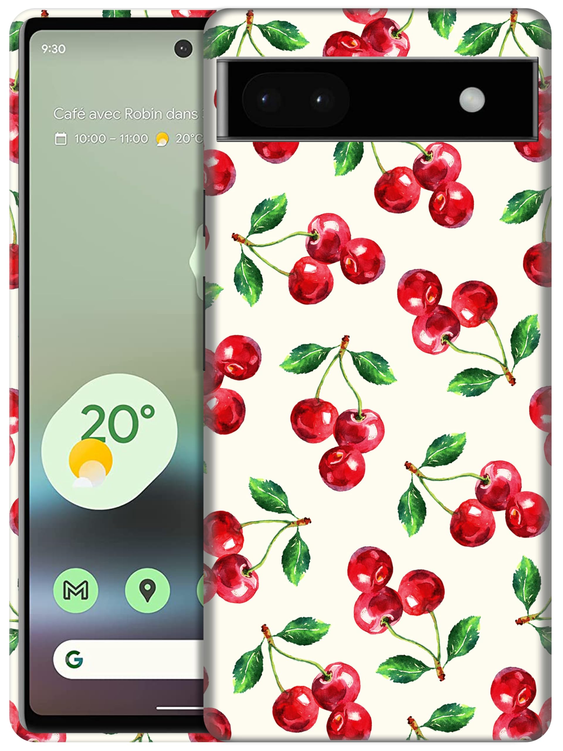 GlamCase for Google Pixel 6A 5G, Google Pixel 6A 5G Case - Cherry Watercolor Pattern Printed Slim & Sleek Cute Plastic Hard Snap on Protective Designer Back Phone Case/Cover for Pixel 6A 5G