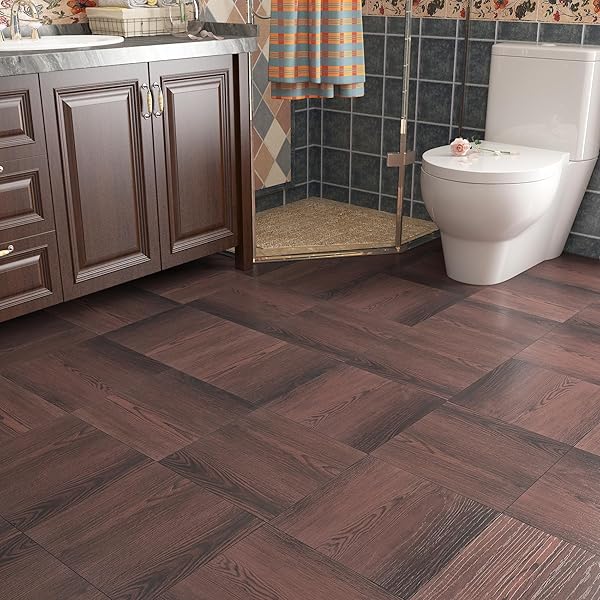 DECOTALK PEEL AND STICK FLOOR TILE WATERPROOF 30 PCS WOOD FLOORING TILES CHEERY WOODS VINYL TILE VINYL FLOOR TILES 12″X12″, SELF ADHESIVE FLOORING WOOD PLANKS FOR KITCHEN, BATHROOM