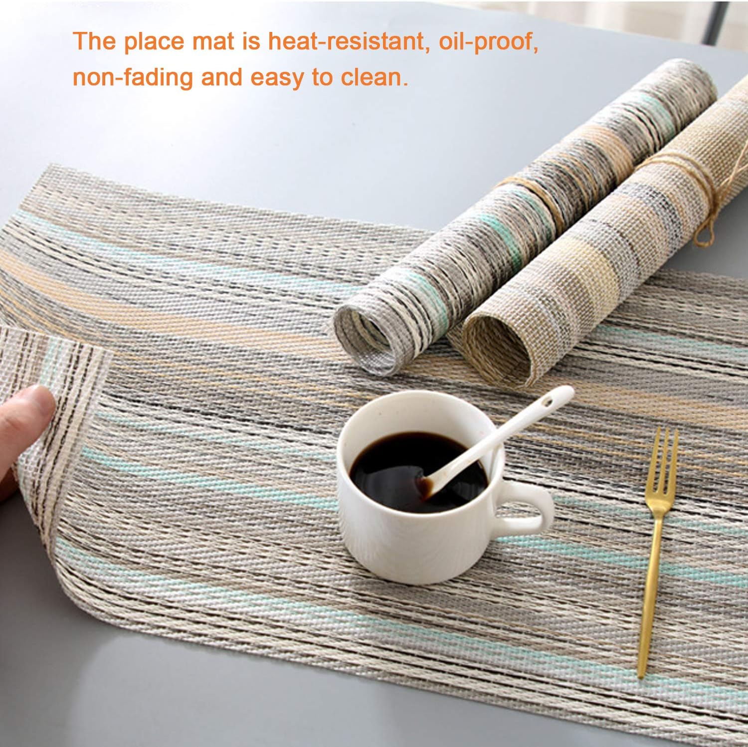 Fanciher 6PCS Placemats, 3D Wave Jacquard PVC Place mats Heat-Resistant Stain Resistant Anti-Skid Table Durable Cross Weave Mats for Dining Table (Green): Home & Kitchen