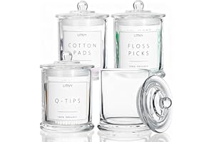 LITIVY 4 Pack Bathroom Organizers and Storage - 16 Oz Glass Qtip Holder & Cotton Pad Dispenser with Lid, Apothecary Jars for Home, Room Decor, Kitchen Organizer (Clear)