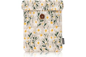 Dadanism 6-7 Inch Embroidered Daisy Floral Padded Sleeve for 7" All-New Kindle Paperwhite/Colorsoft Signature Edition, Protective Sleeve Carrying Case for 6" Kindle E-Reader/Oasis/Kobo E-Reader, Beige