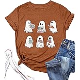 MQSVPUT Fall T-Shirt for Women Halloween Pumpkin Shirts Thanksgiving Family Funny Graphic Tee Casual Cute Autumn Tops
