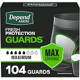 Depend Guards Incontinence Pads for Men, Maximum Absorbency, 104 Count | One Size, For Large Bladder Leaks, Fits in Your Own Underwear