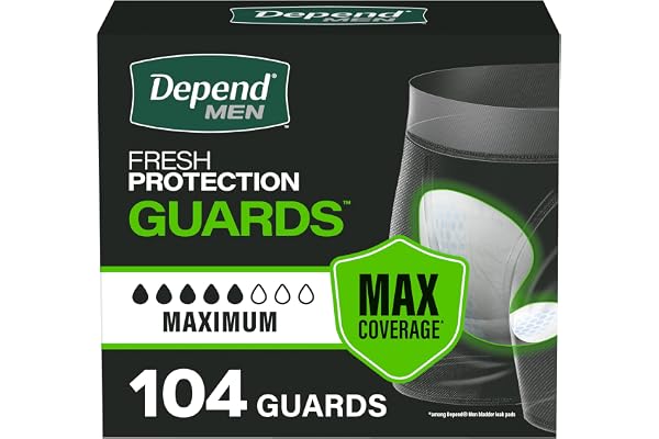 Depend Incontinence Guards/Incontinence Pads for Men/Bladder Control Pads, Maximum Absorbency, 104 Count (2 x 52ct)