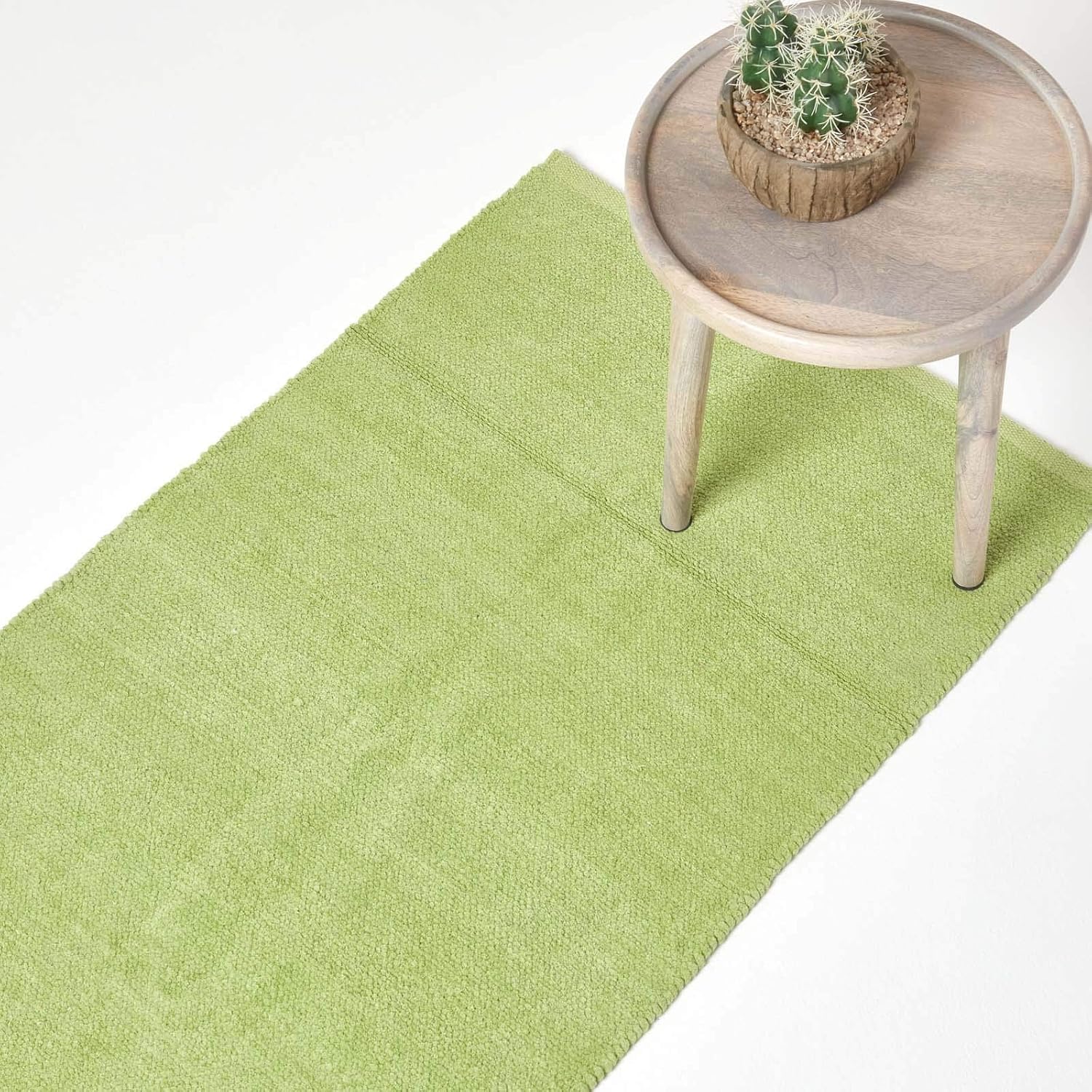 HOMESCAPES 100 Cotton Chenille Plain Runner Sage Green 66 x 200 cm