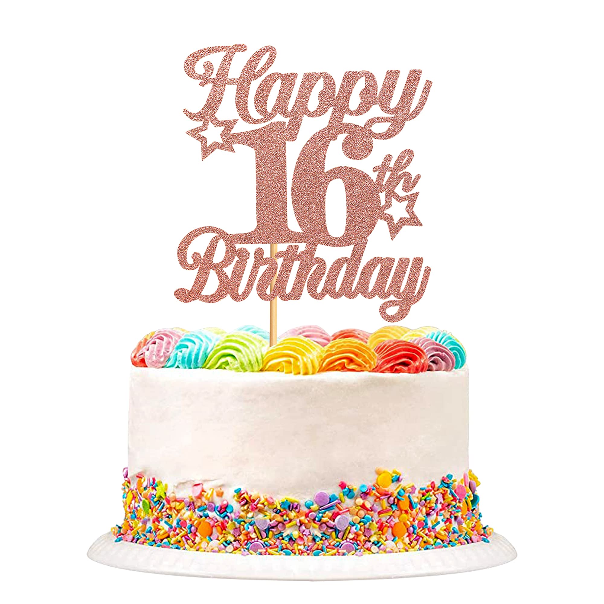 Blumomon 3 Pack Happy 16th Birthday Cake Topper Rose Gold Glitter Cheers to 16th Cake Topper Picks Rose 16th Birthday Cake Decoration for 16th Birthday Party Cake Supplies