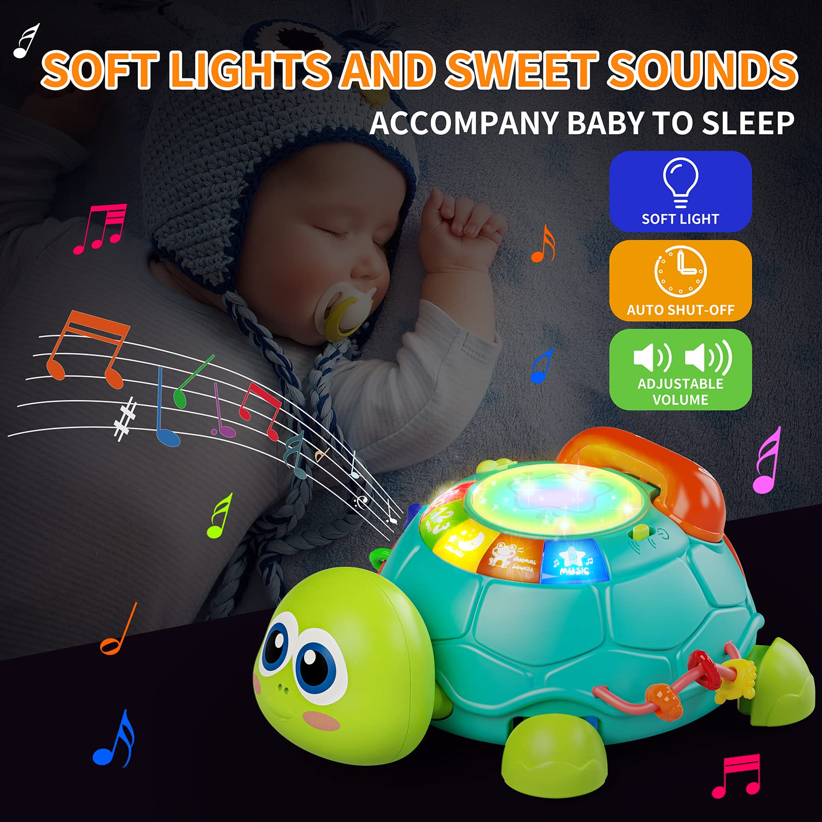 Letapapa Baby Toys 6 to 12 Months, Tummy Time Toy for 12-18 Months, Musical Turtle Crawling Toys with Light & Sound, Birthday Gift Early Educational Toy for Baby Infant 6 7 8 9 10 Months 1 2 Year Old