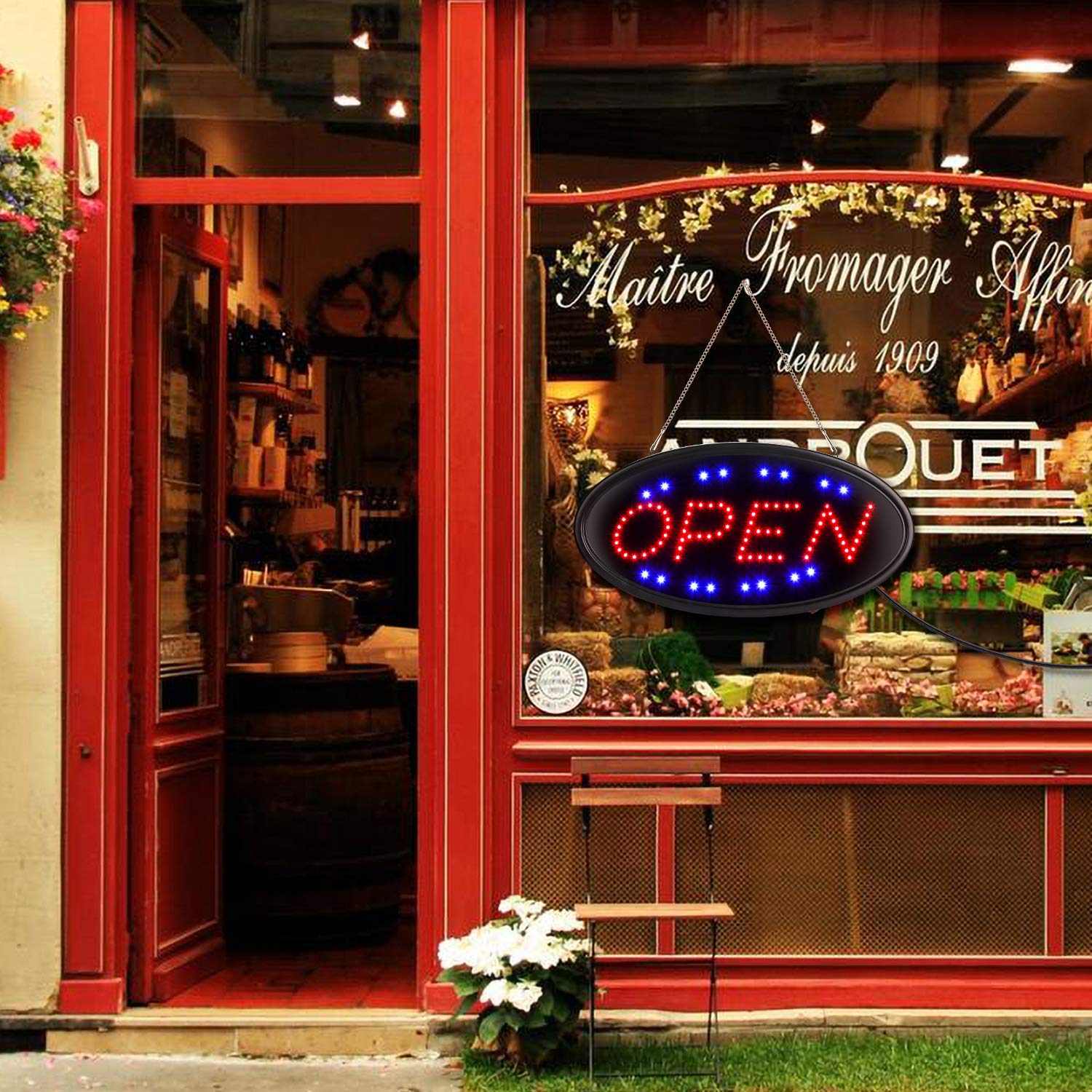 LED Open Sign with Remote, 19x10inches Ultra Bright Electric Light Up Signs for Business, Timing Function, 2 Lighting Modes Flashing & Steady, Advertisement Board for Store, Bar, Hotel, Cafe