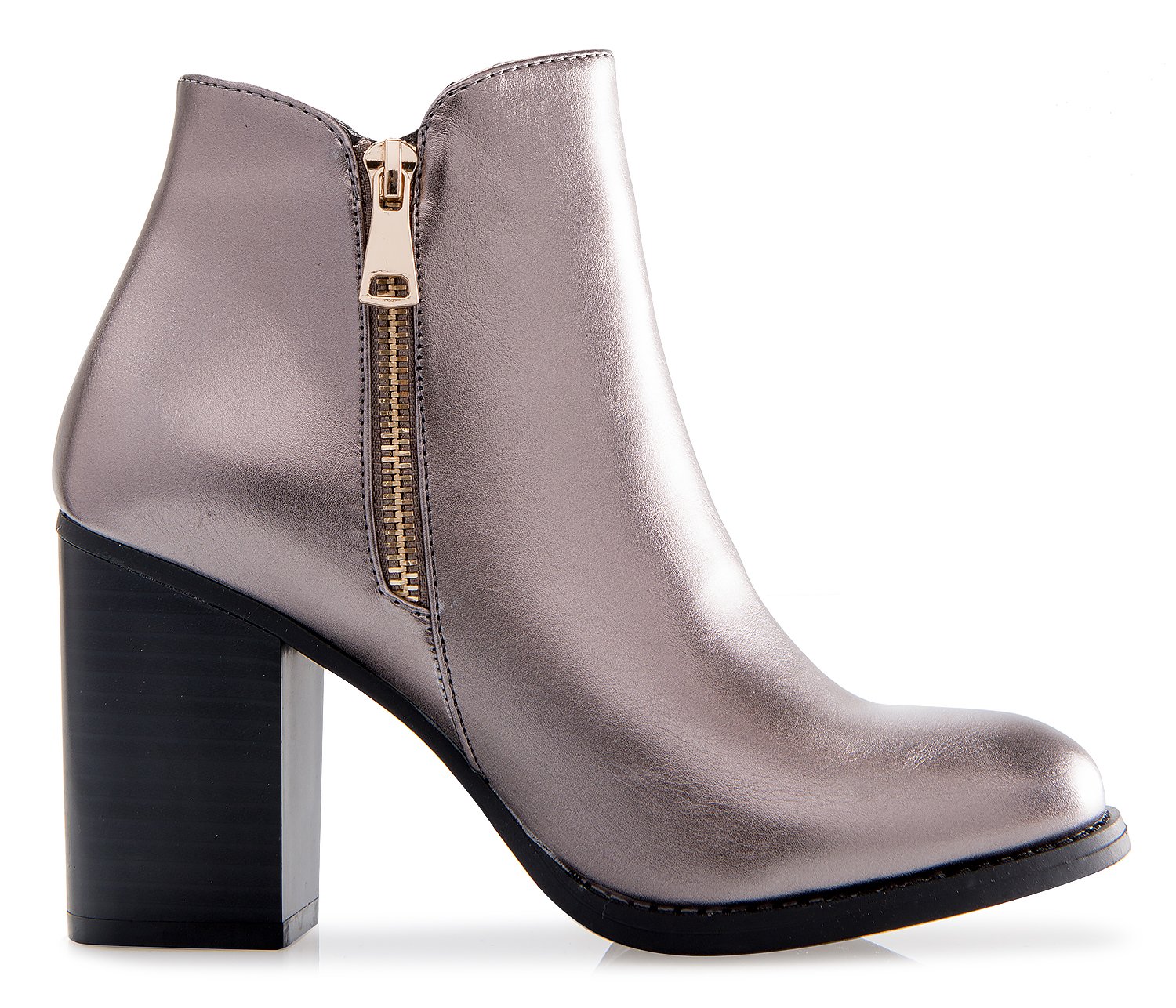 Olivia K Women's Close Almond Toe Block Mid High Stacked Heel Ankle Bootie Side Zipper Decoration - Image 3