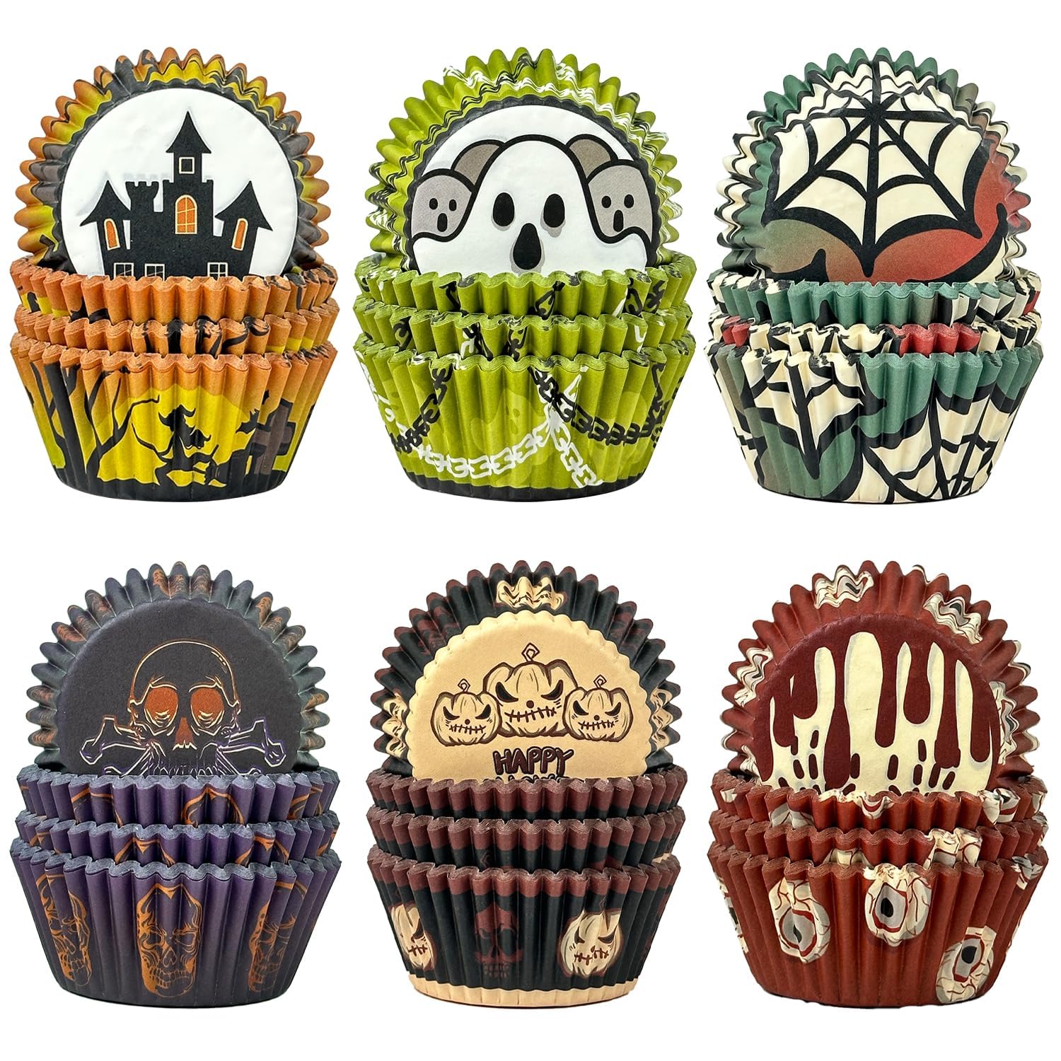 Gcardist Halloween 300-Count Standard Gradient Cupcake Liners Cupcake Cups 6 Original Design Halloween Cobweb Cupcake Papers Baking Cups Cupcake Wrappers (Standard Size)