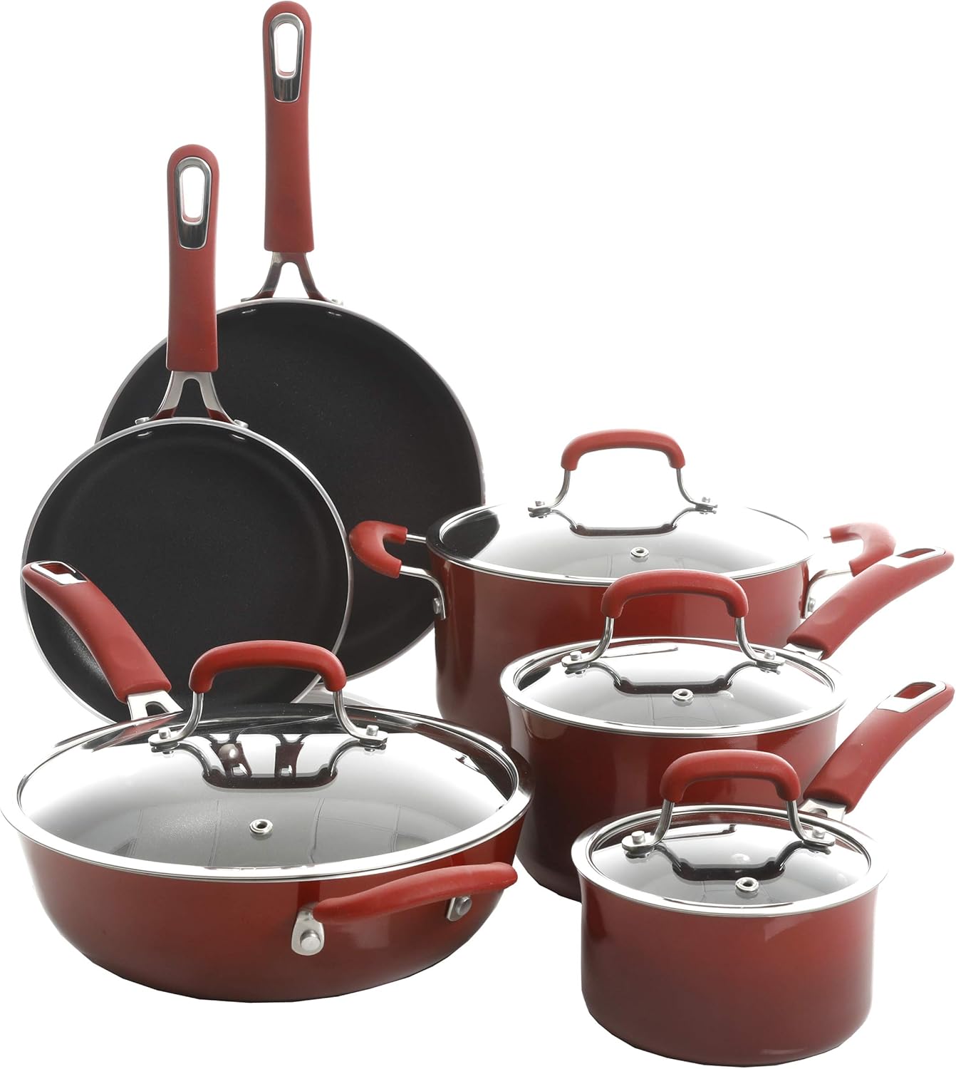 Kenmore Andover Nonstick Forged Aluminum Induction Cookware, 10-Piece Set, Red Gradient