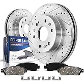 Detroit Axle - Front Brake Kit for Chevy GMC Silverado Suburban Express | Sierra Savana Yukon XL 1500 Cadillac Escalade ESV EXT XTS Drilled &amp; Slotted Brake Rotors Ceramic Brake Pads: 12.99'' inch