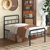 Fly-CTsoar 18 Inch Twin Bed Frames with Headboard and Footboard Heavy Duty Metal Platform, No Box Spring Needed, Easy Assembly Mattress Foundation, No Noise, Black