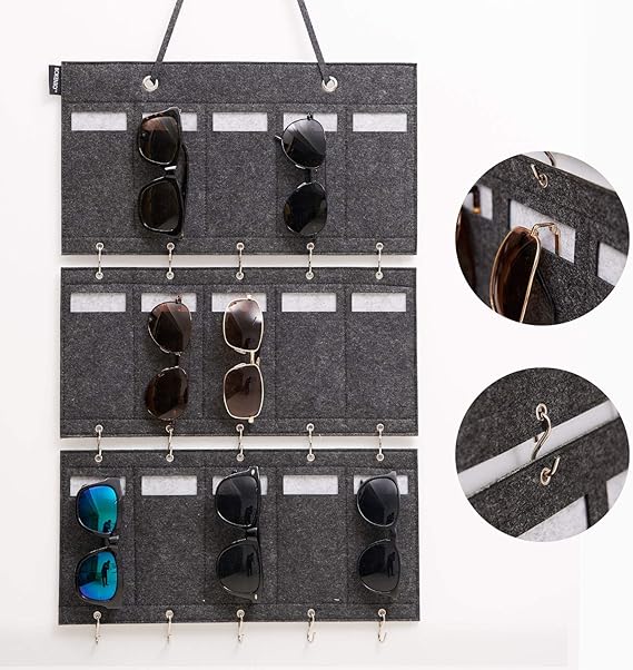 BOKENTO Sunglasses Organizer Storage, Upgraded Detachable Hanging Eyeglasses Holder