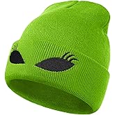 MixYoke Funny Alien Beanie Hat with Big Eyes - Cuffed Cool Graphic Beanies Knit Winter Hats Warm Soft Stretchy Daily Cap