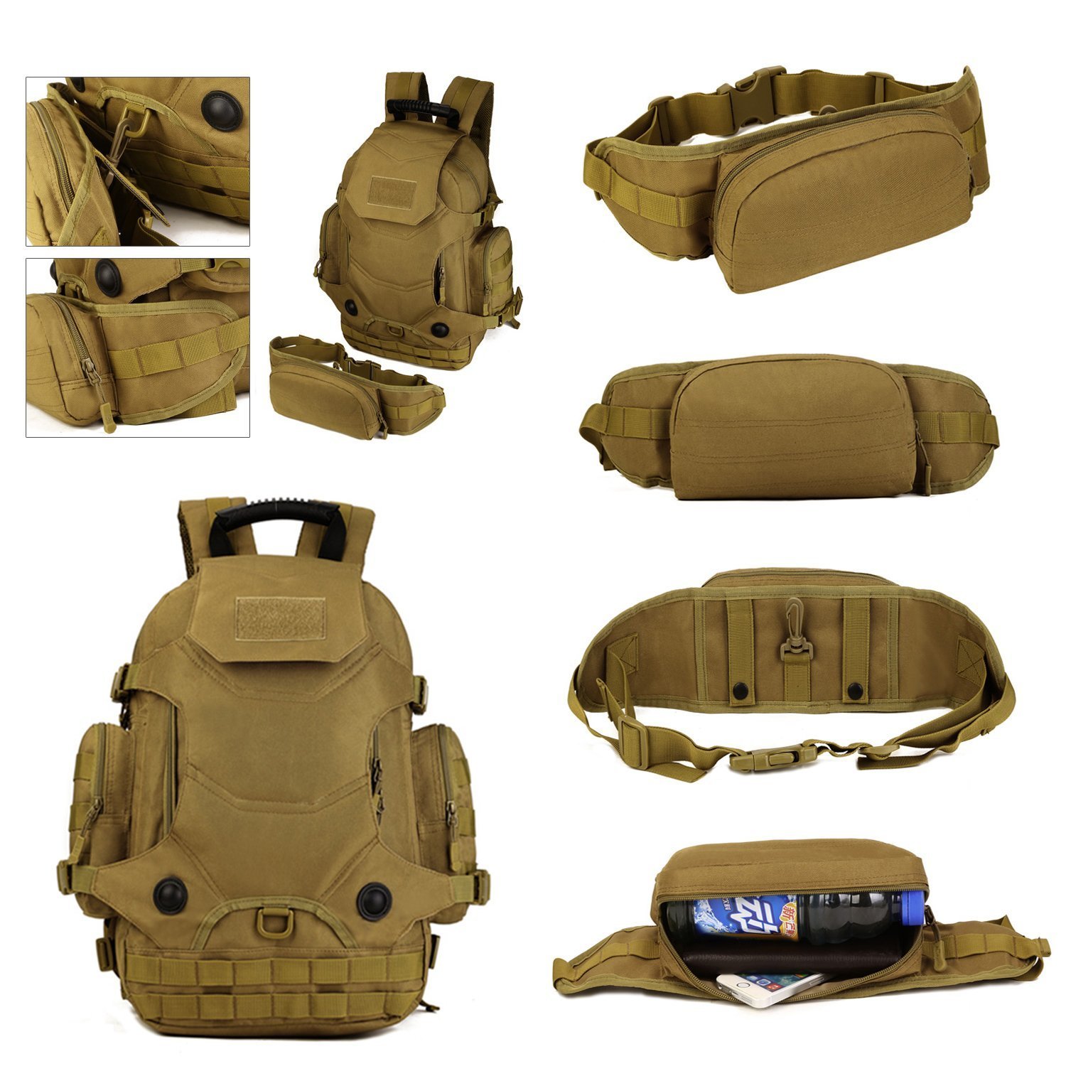Zoweetek® Camouflage Militaire Armée Sac à dos multifonctionnel US assault pack 40L MOLLE Multicolore