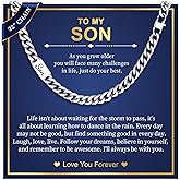 MEALGUET Cuban Link Chain Necklace for Men : Men's 316L Stainless Steel Silver Love You Forever Engraved Curb Chains Necklaces for Son Grandson Nephew Boyfriend, Jewelry Gifts for Birthday Valentines