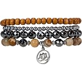 SPUNKYsoul Lotus Hematite Stack Bracelet, Crystal Protection Jewelry | Adjustable Strech Comfort, Multi-Gemstone Beads Chain, Durable Alloy Crystal, Versatile For Meditation, Gifting Or Daily Wear