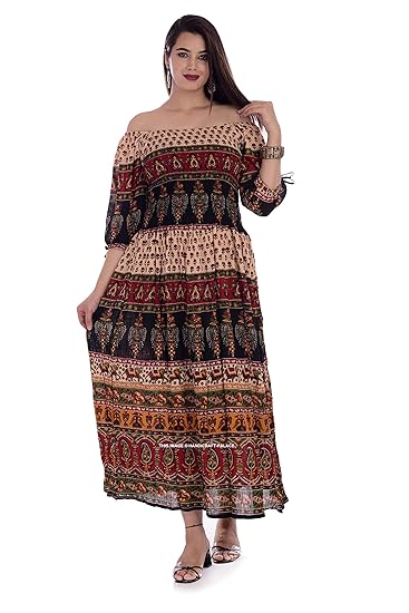 Buy Ravaiyaa Attitude Is Everything Rayon Floral Printed Off Shoulder Maxi One Piece Dress Tunic For Girls Women Beige At Amazon In