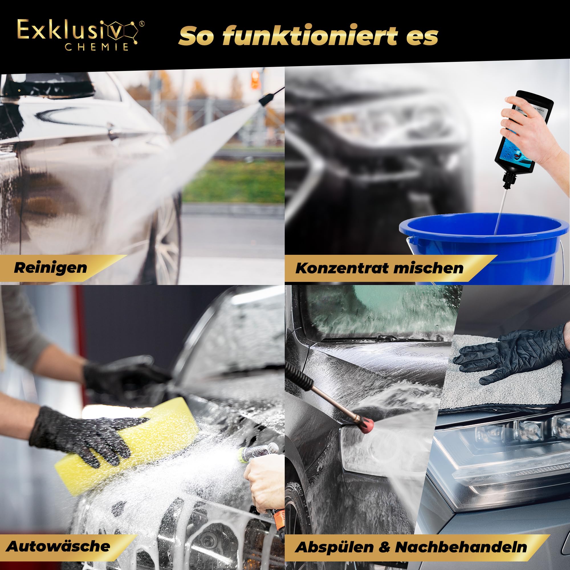 Exklusiv Chemie® Autoshampoo Keramik Schutzeffekt 750ml | Auto Shampoo Konzentrat mit Abperleffekt | Auto Reiniger mit Keramik Versiegelungseffekt | Wasser & Schmutzabweisend für alle Auto Außenteile 2