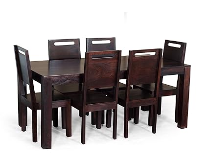 Madera Carol Six Seater Solid Wood Dining Table Set (Mahogany Finish, Brown)