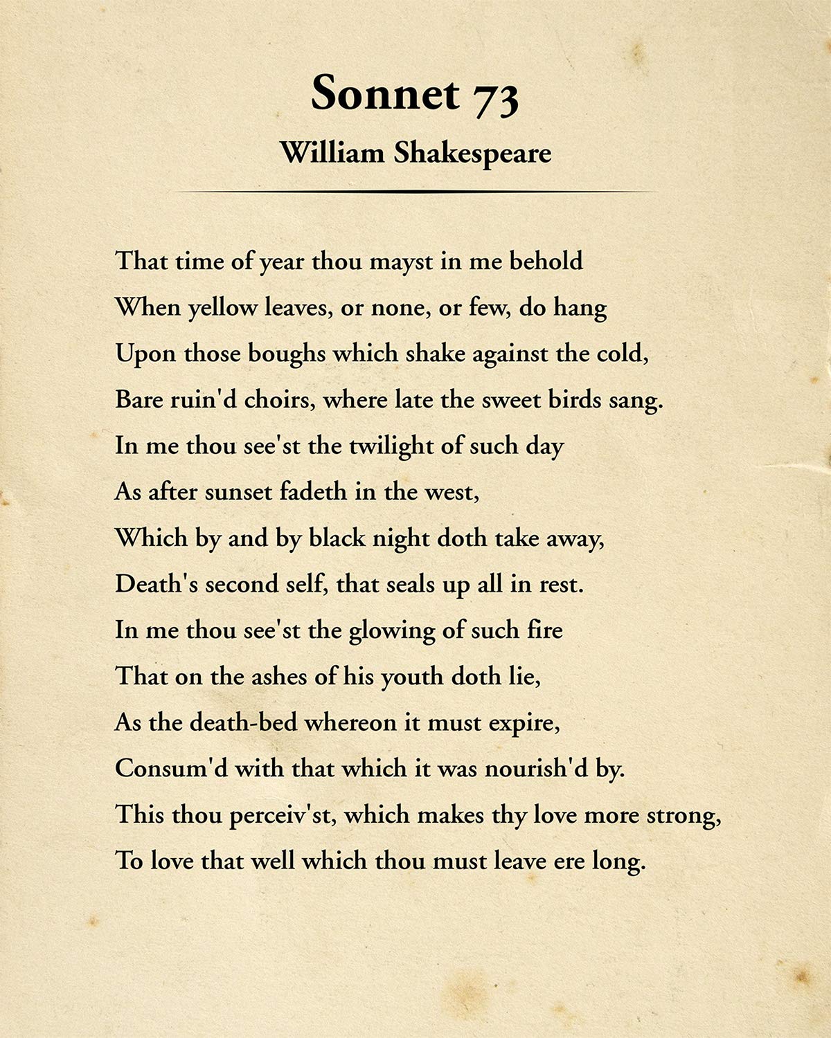 Amazon.com: William Shakespeare Sonnet 73 Wall Decor Art Print - 8x10 unframed typography book ...