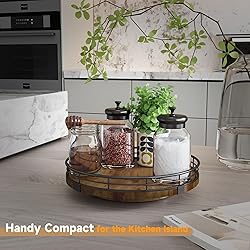 Farmhouse Oak 9" Lazy Susan Turntable Organizer for
