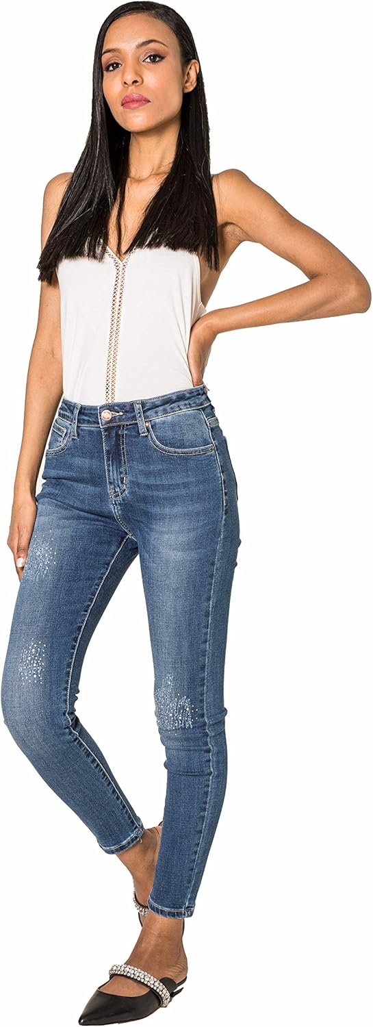 Crazy Age Women's Skinny Fit Jeans with Rhinestones Amazon.co.uk Clothing