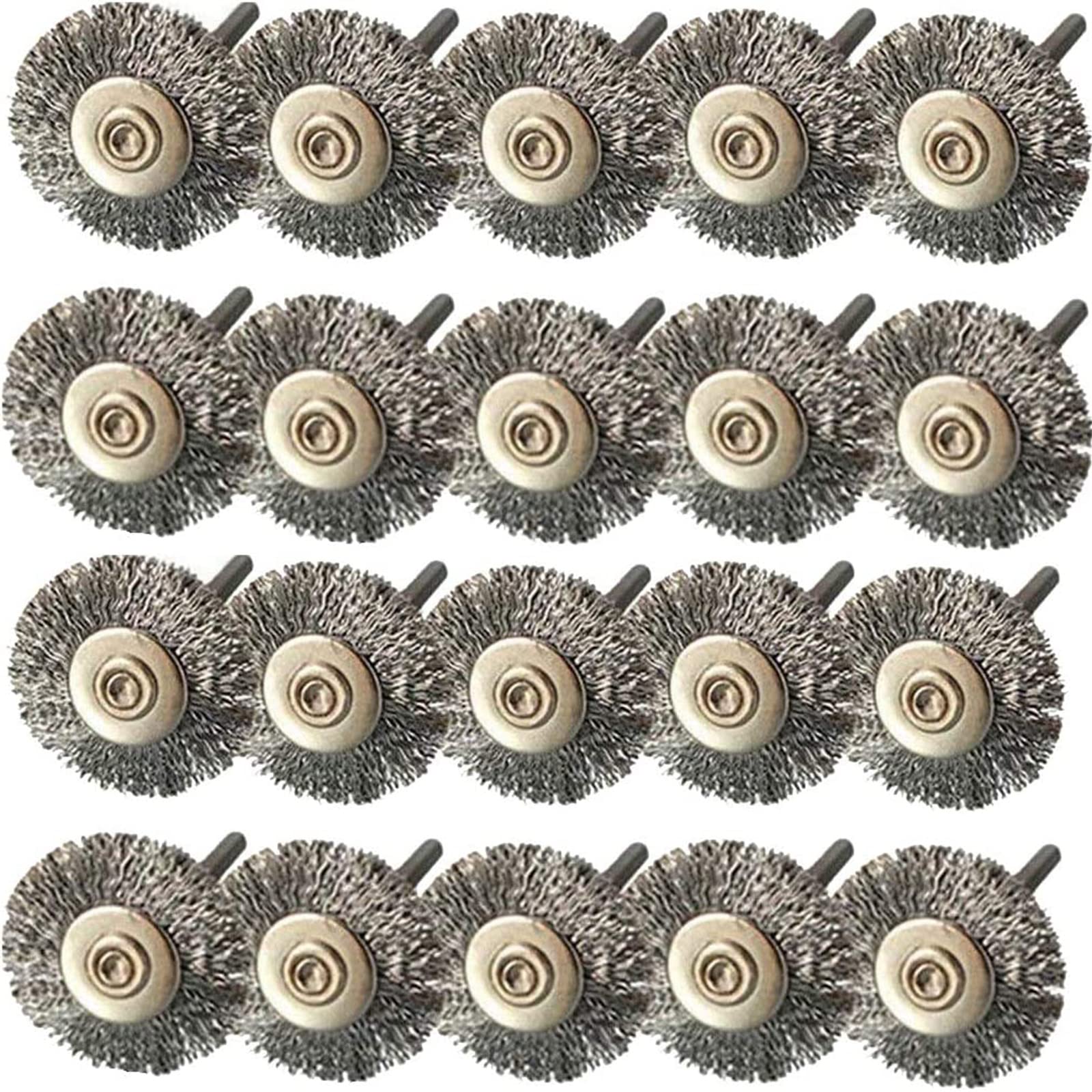 Boxonly 20 Pcs 3mmx22mm Polish Brushes Shank Wire Brushes Wire Wheel for Rotary Grinders Tool