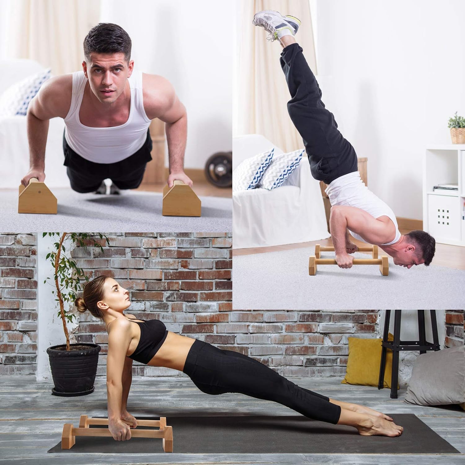 PELLOR Push-ups Bar Wooden Press-up Support Stand I-shaped Anti-slip Indoor and Outdoor Arm Chest Muscle Training Fitness Equipment - Image 4