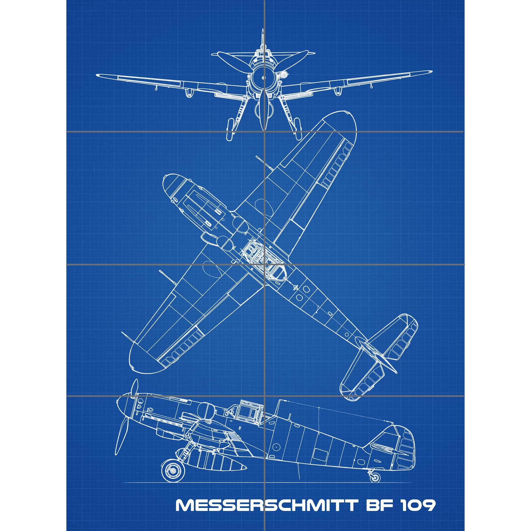 Artery8 Messerschmitt Bf 109 German Fighter Plane Blueprint XL Giant Panel Poster (8 Sections)