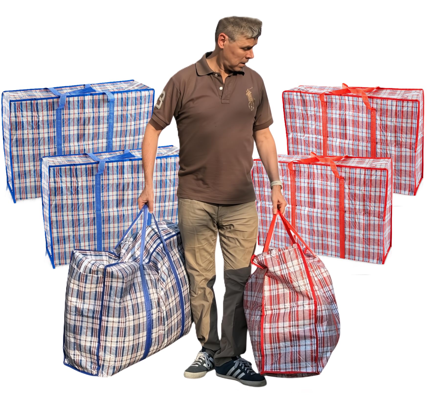 Start and Drive Ltd, Laundry Bag, Extra Large (XL) Laundry Bags Heavy Duty Storage Bags Reusable Strong Zip Large Boxes for Moving House Clothing & Wardrobe Storage 6 Bags Mix (Red + Blue)