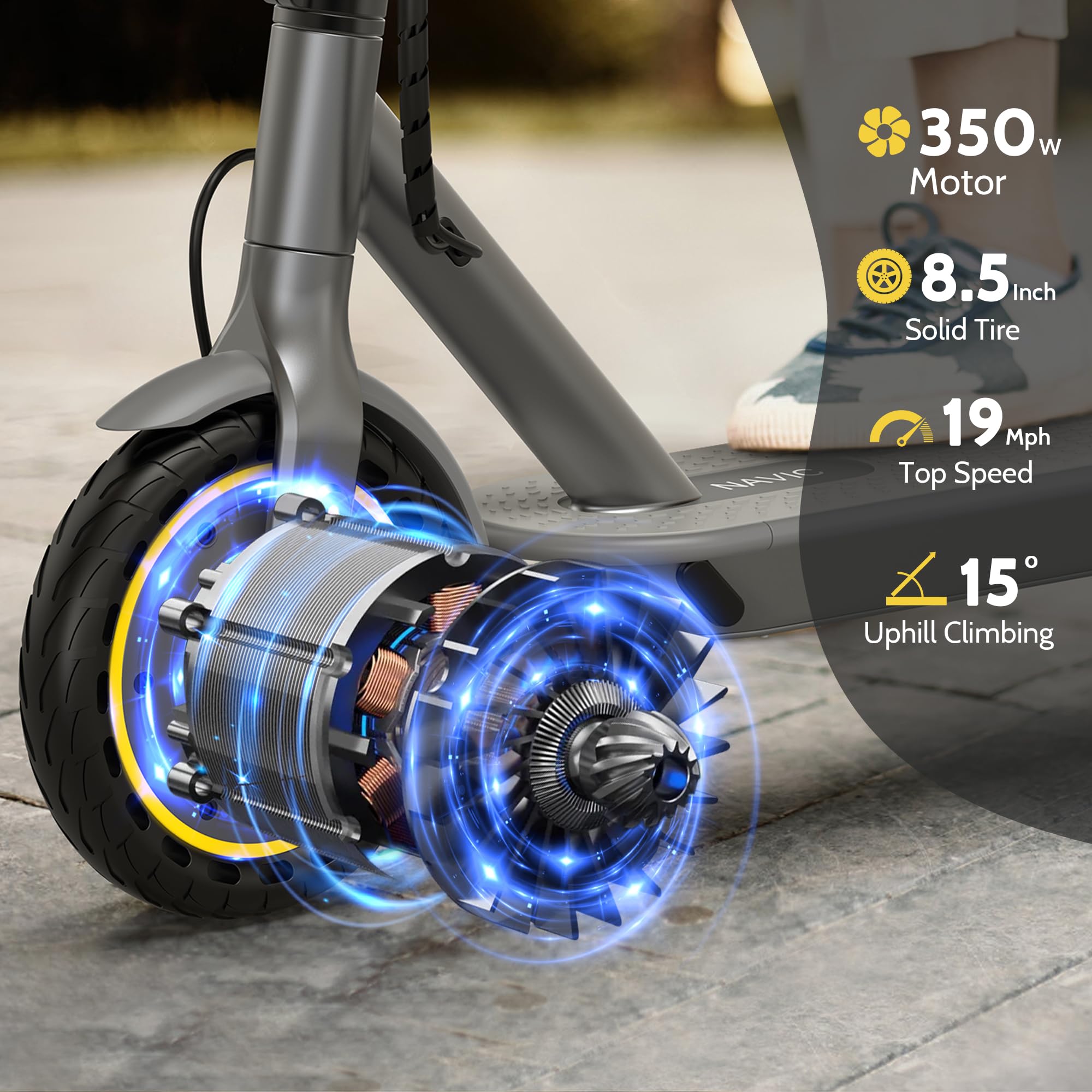 NAVIC Electric Scooter with Dual Suspension/Braking, 350W/500W Motor, 19/22 Mph, Max 22/27/49Mi Range, Foldable E Scooter for Adults with App