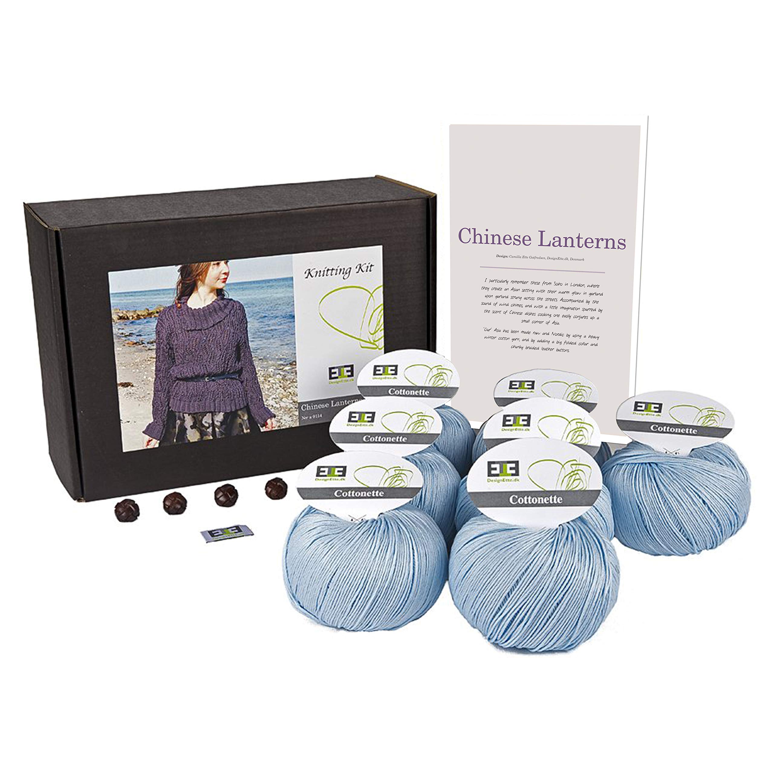 DesignEtte Knitting Kit Chinese Lanterns 100 Percent Mercerized Egyptian Yarn Cotton X No-s-9114, Light Blue 2, Extra-Small