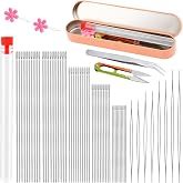 kdafio Big Eye Beading Needles Set, Long Straight Bead Needles | 58 Pcs Big Eye Seed Bead Needles And Long Straight Bead Needles Flexible Eye for Threading, Jewelry Making, Embroidery