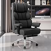 BestGlory Office Desk Chair, Big and Tall Leather Gaming Chair with Footrest, Wide Ergonomic Comfy Executive High-Back Reclining Computer Chairs, Swivel Rolling Wheels and Padded Lumbar Support, Black
