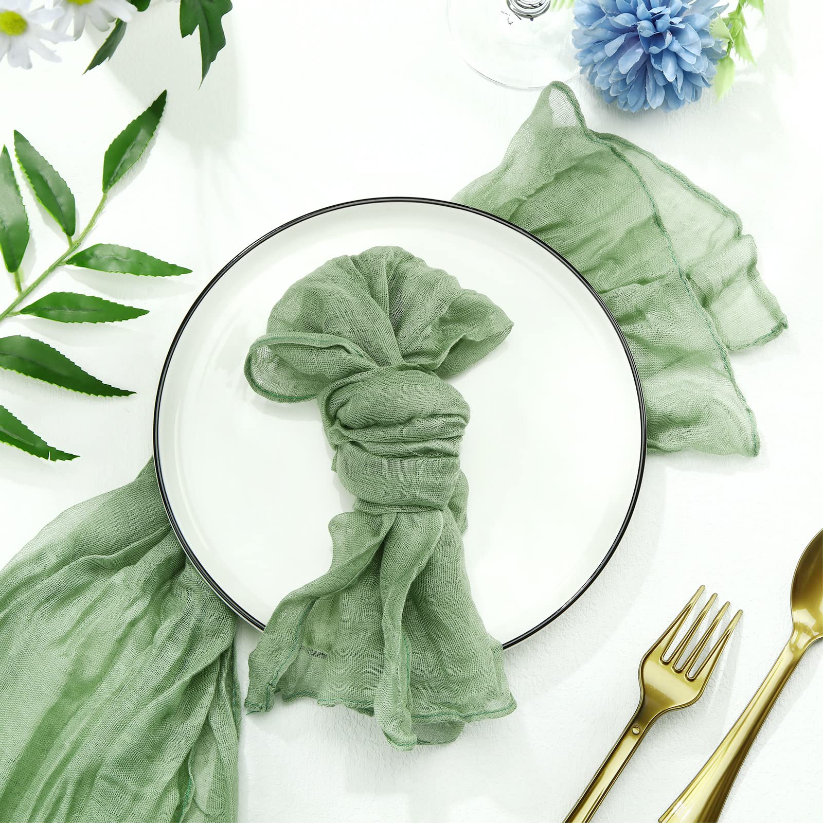 Photo 1 of Gauze Cheesecloth Napkins Wrinkled Dinner Napkins Soft Cotton Table Decorative Cloth for Weddings Parties Family Everyday Use, 20 x 20 Inch(Sage Green,24 Packs)