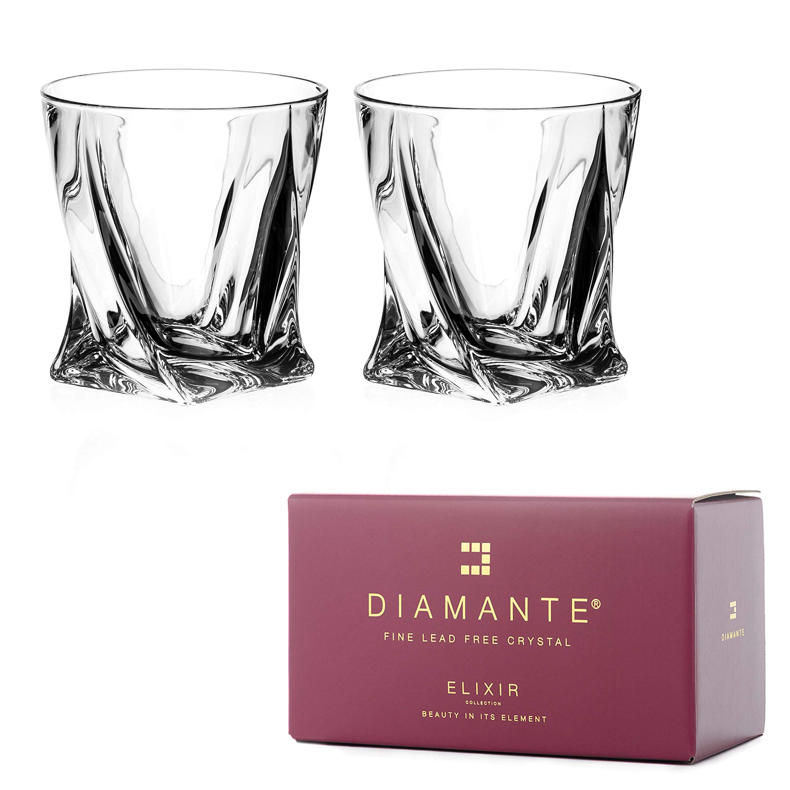 DIAMANTE Quadro Whisky tumblers Short Drink Glasses Made from Premium Lead Free Crystal - Set of 2