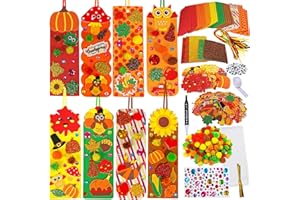 Winlyn 32 Sets Fall Crafts Kits DIY Fall Bookmarks Decorations Art Sets Maple Leaves Smile Face Owl Turkey Pumpkins Foam Stickers Arts and Crafts for Kids Thanksgiving Halloween Classroom Activities