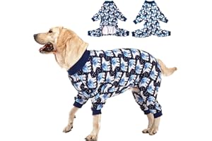 LovinPet Big Dog Pajamas, Post Surgery Onesie UV Protection, Blue Triangle Print, Lightweight Stretchy Big Dogs Pullover Shirt, Full Coverage Large Breed Dog Jammies, Pet PJ's, 3XL