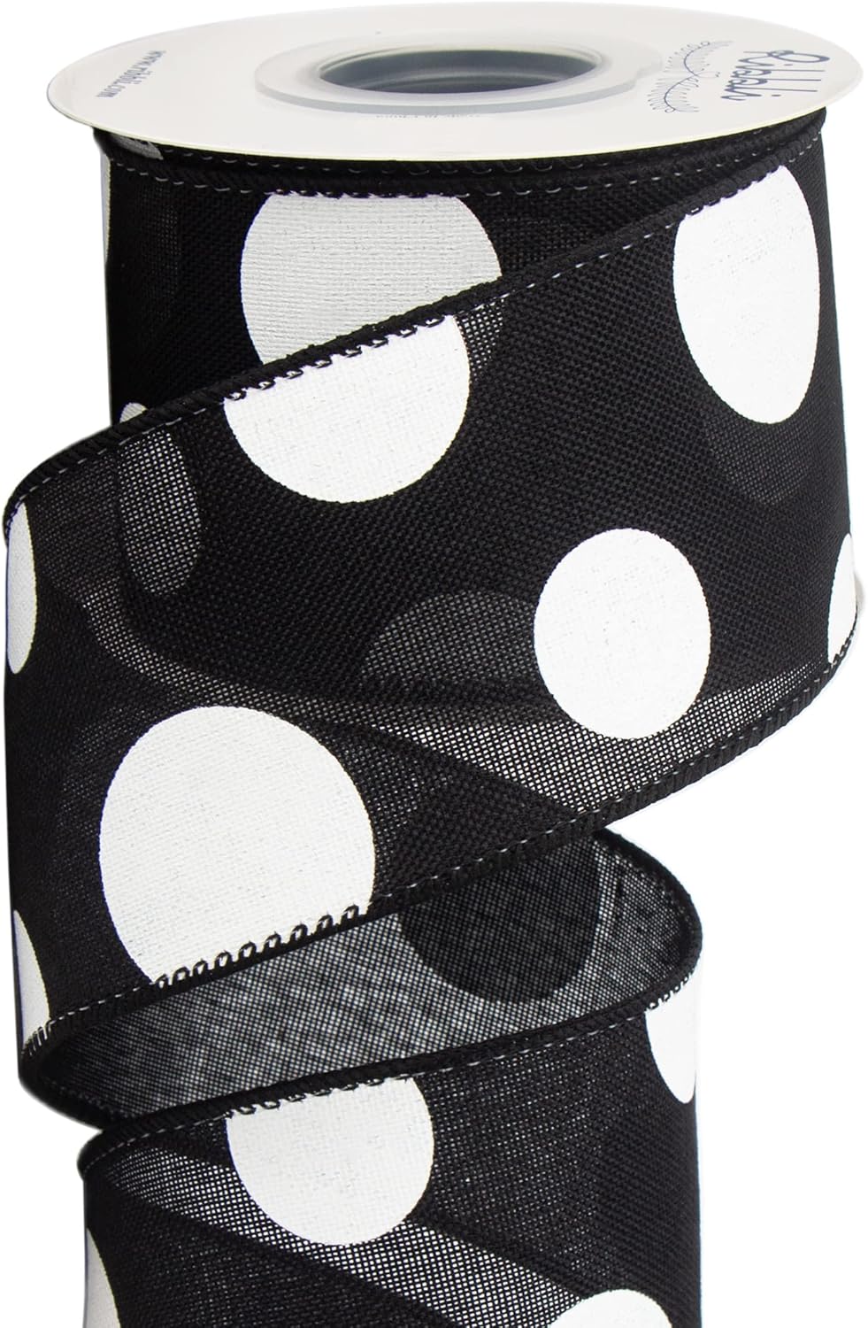 Bows & Ribbons - Ribbli Black and White Giant Polka Dot Wired Ribbon, 2-1/2 Inch x 10 Yard, Dots Burlap Ribbon for Craft, Wreath,Christmas Tree Decoration, Outdoor Decoration