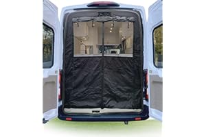 Vanhoxcci Van Bug Screen with Privacy Panel Fit for Ford Transit 150 250 350 2015-2025 High Roof Rear Door Mosquito Net Campervans Flyscreen Mesh, Center Magnetic Closure