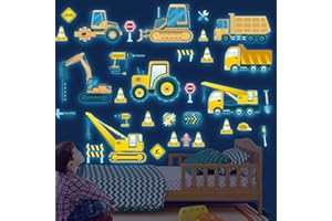 HSDSH Glow in The Dark Construction Wall Decals,Luminous Construction Wall Stickers Decals Glowing Self-Adhesive Truck Car Excavator Stickers for Ceiling Decor Kids Baby Room Wall Stickers Decor Boys Gifts
